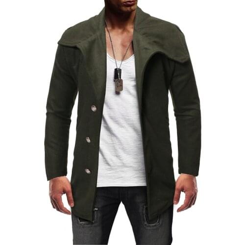 2020 Autumn New Arrival Mens Casual Slim Fit Outwear Solid Color Single-Breasted Jacket Large Lapel Long Sleeve Button Male Coat