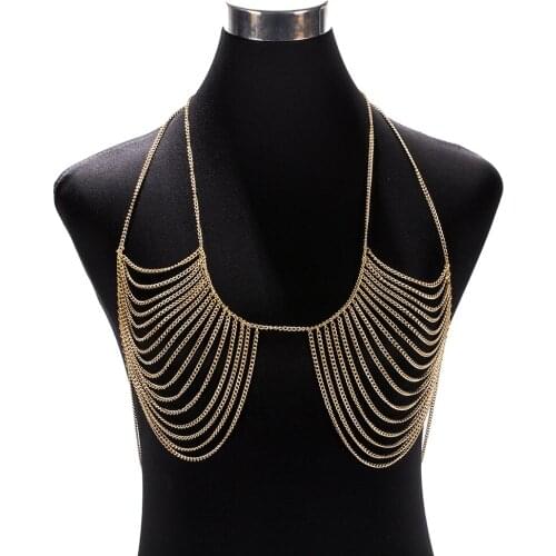 MEILIYISHI Luxury Sexy Multilayers Bra Body Chain Metal Bikini Bra Harness V Statement Necklace Women Waist Belly Body Jewelry