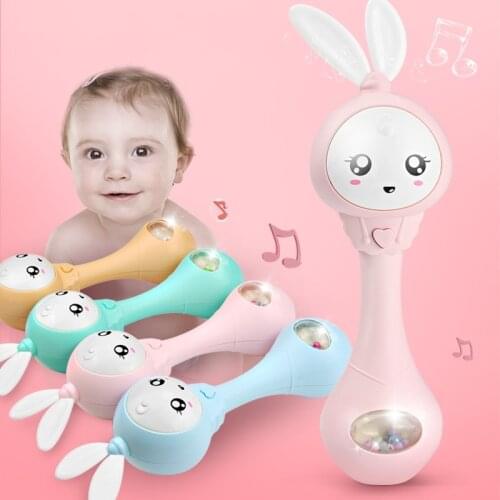 0-12M Musical Flashing Baby Rattles Infant Hand Bells 4 Colors Cute Rabbit Hand Bells Rattle Newborn Early Educational Toys