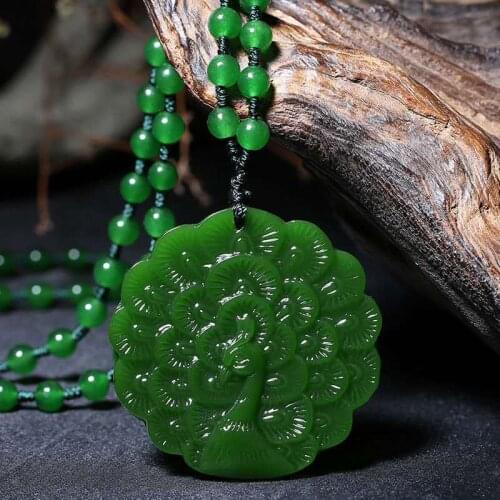 Natural Green Womens Hand-carved Jade Pendant Fashion Accessories Charm Jewelry Men and Women Necklace Sweater Chain