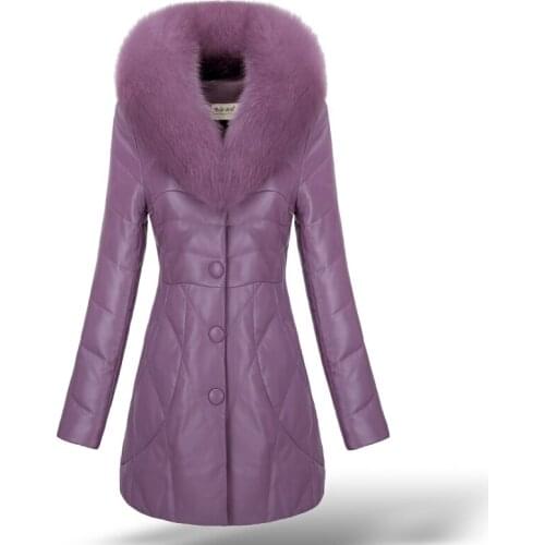2016 Newest Genuine Sheepskin Leather Suede Down Parkas Coats Fox Collar Winter Women Fur Outerwear Coats Overcoat 1005