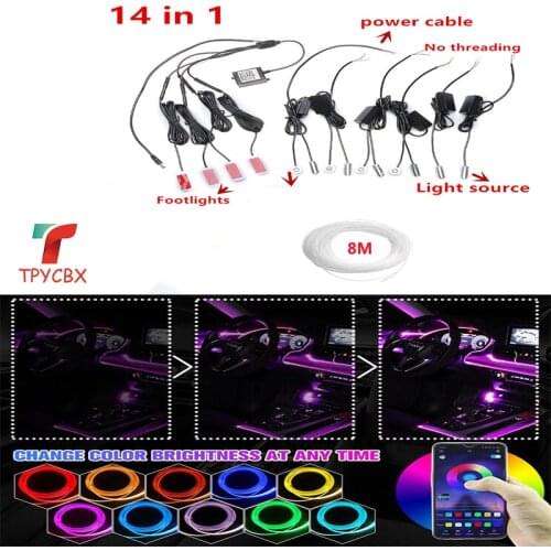 Car Atmosphere Lights EL Neon Wire Strip Light RGB Multiple Modes App Sound Control Auto Interior Decorative Ambient Neon Lamp