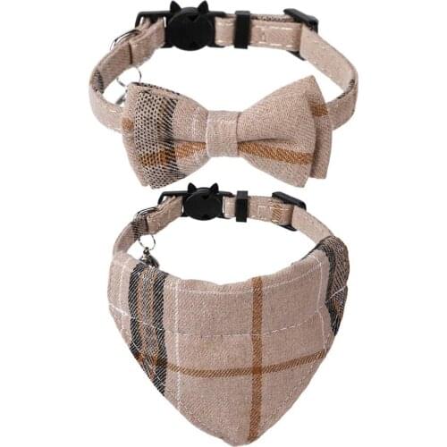 Cat Collar Breakaway with Cute Bow Tie and Bell Adjustable Cat Bandana Bells Set Soft and Comfortable for Kitty and Some Puppies