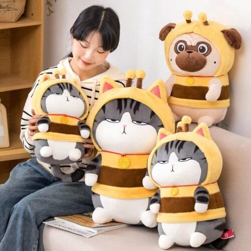 1pc 30-50cm Lovely Bee Cat Plush Toys Cartoon Pillow Dog Doll Stuffed Soft Animal Sleep Cushion For Baby Kids Birthday Gifts