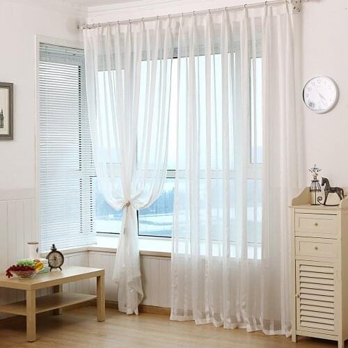 Simple Solid White Window Tulle Curtains For Living Room Bedroom Kitchen Stripe Voile Curtain