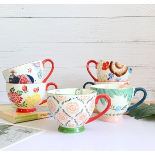 2021 Pure Hand-painted Relief Ceramic Cups Breakfast Travel Beer Large Capacity Coffe Mugs Drinkware
