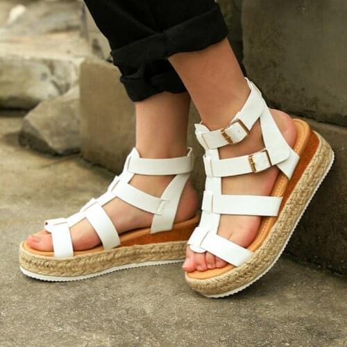 Summer Platform Sandals Women Peep Toe Sandals Ankle Multiple Buckle Flat Heels Lady Shoes Fashion Female Sandals