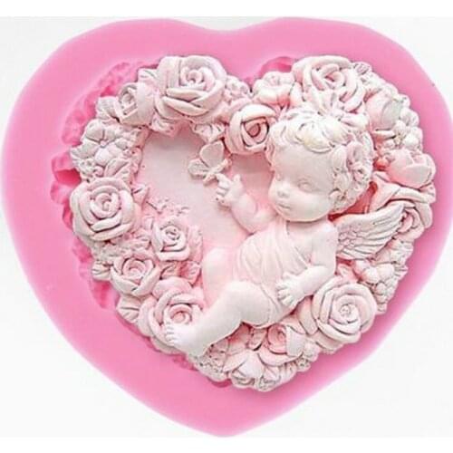 Heart Angel Boy Cooking Tools Silicone Mold Morning Glory Wreath Fondant Cake Decoration West Tools H404