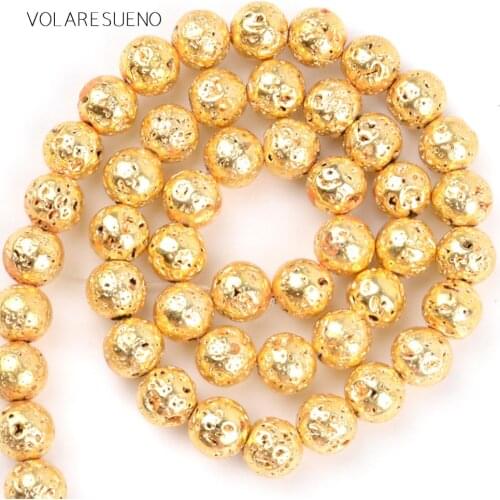 Gold Hematite Lava Stone Round Loose Beads 15” Pick 4-12mm Spacer Beads For Charm Necklace Bracelet Accessory Jewelry Making