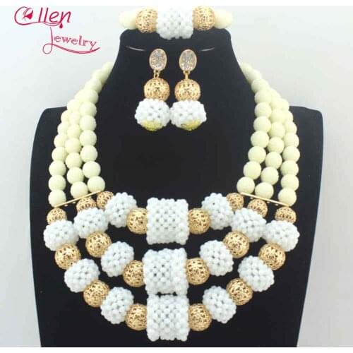 Fabulous White Crystal Balls Wedding Jewelry Set White Beads Bridal Indian Jewellery Necklace Set New 2017 Free Shipping N0083