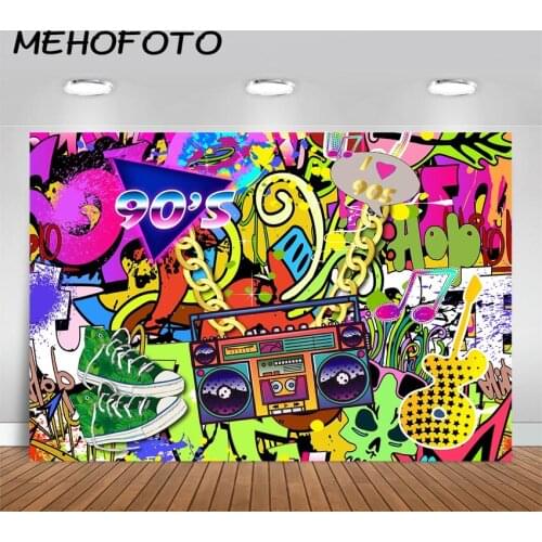 MEHOFOTO 90s Themed Backdrop Graffiti Hip Pop 90s Party Background We Love The 90s Party Banner Backdrops Decoration Supplies