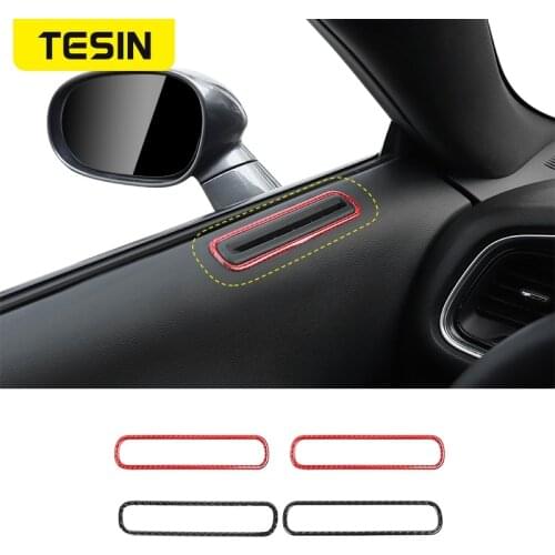 TESIN Carbon Fiber Car Inner Door Air Conditioning Vent Decoration Cover Stickers for Dodge Challenger 2015+ Car Accessories