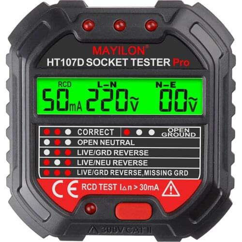 MAYILON Socket Tester Voltage Display 6 Kinds Indicator Lights 90~250V Socket Testers Phase Polarity Leakage Detector Testers
