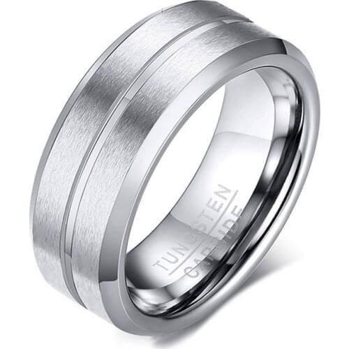 Tigrade Classic Design Men Tungsten Carbide Ring for Wedding Party 8mm Silver Color Unisex Ring Brushed Trendy Jewelry for Male