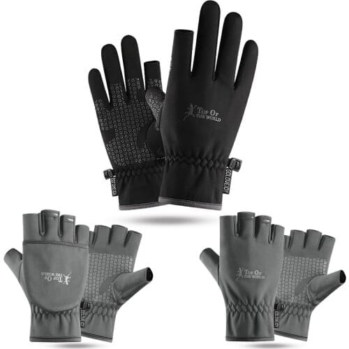 Outdoor Winter Flip Cover Warm Ice Fishing Gloves 2 Finger Half Finger Windproof Breathable Anti-Slip Cycling Hiking Gloves
