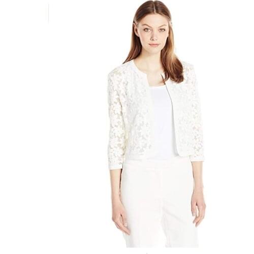 2020 Spring And Summer Womens Jacket Jewel Neck Long Sleeves Lace Hollow Out Womens Jacket Mesh Stitching Small Jacket