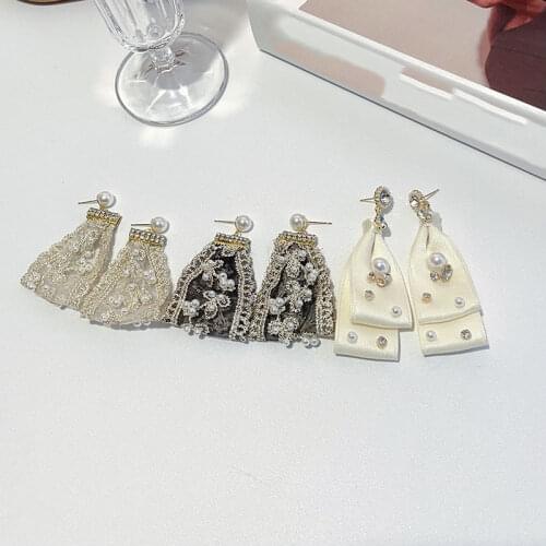 Temperament Baroque Freshwater Pearl Dangle Earring for Women Tulle Lace Long Wedding Earring Jewellery