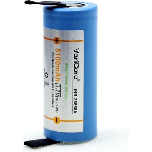 1 pcs. VariCore 26650-55A 5100 mAh 26650 Lithium Rechargeable Battery 3.7V Flashlight 20A 3.6 V Battery Power+ Welding (nickel)