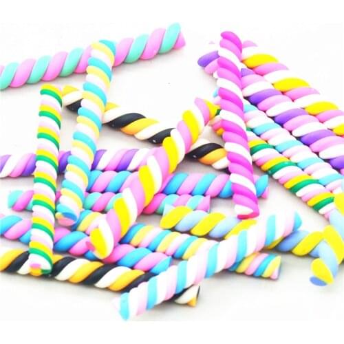 10PCS 5mmX50mm Mixed Color Striped Polymer Clay Candy Cane|Soft Caly Candy Miniatures|Party DIY Miniatures