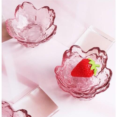 2-6pcs/set Creative Cherry Blossom Shape Small Bowl Pink Petal Dish Household Sauce Dipping Sauce Dish Art Glass Tableware