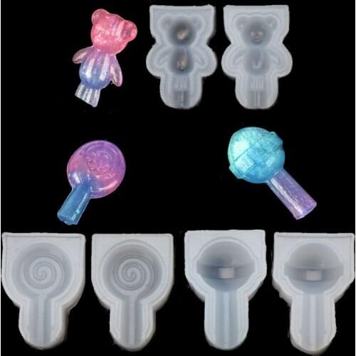 3Pcs 3D Bear Lollipop Craft DIY UV Resin Liquid Silicone Molds Jewelry Making Dried Flower Resin Decorative DIY Hand Crafts
