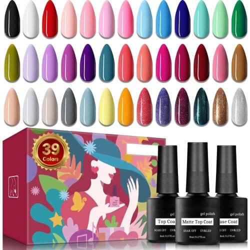 39 Type Gel nail polish 8 ml Fashion Color Matt Base Top Coat Semi-permanent varnish With Exquisite Gift Box For Nail Art