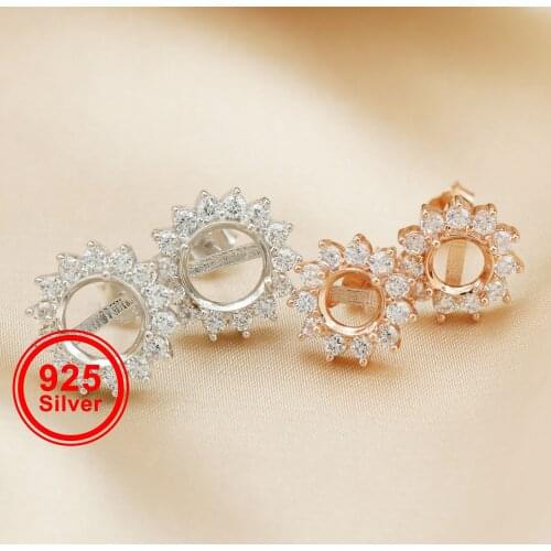 4-10MM Round Solid 925 Sterling Silver Rose Gold Tone DIY Prong Studs Earrings Settings Bezel with Cubic Zirconia 1706015