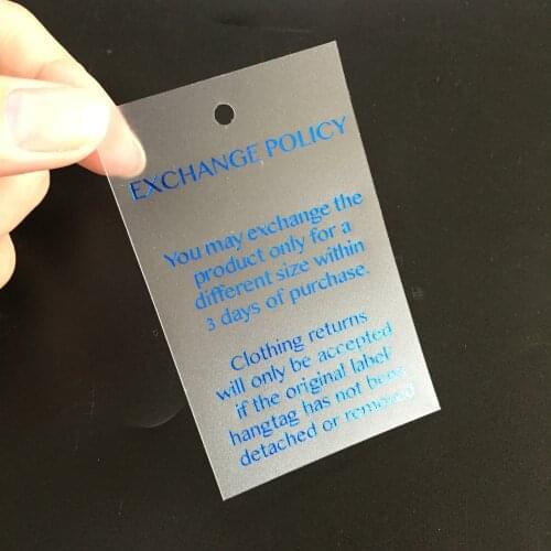 Garment Accessories Custom Blue Gold Foil Stamping Logo Clear PVC Plastic Hang Tag For Clothing