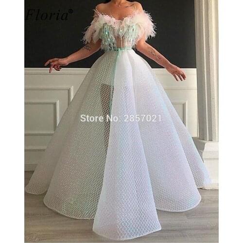Arabic Special Design Evening Dresses Long feathers Evening Gowns Dubai Celebrity Dresses Evening Wear Vestidos De Fiesta