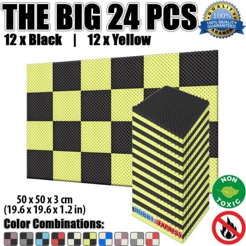 Arrowzoom 24 pcs Set Egg Crate Convoluted Sound Absorption Acoustic Foam Studio Tile Panel 19.6" x 19.6" x 1.1" KK1052