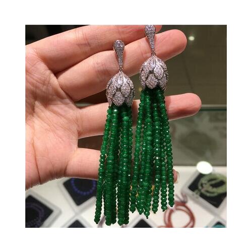 FREE shipping> >>>Hot sell European jewelry natural green & Blue faced stone micro inlay zircon accessories earrings