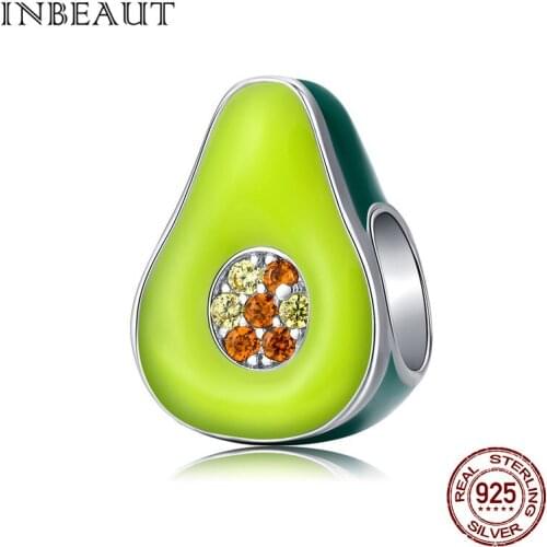 INBEAUT New Arrival 925 Sterling Silver Yellow CZ Papaya Beads fit Brand Bracelet Cute Fruit Charms Original Jewelry Making