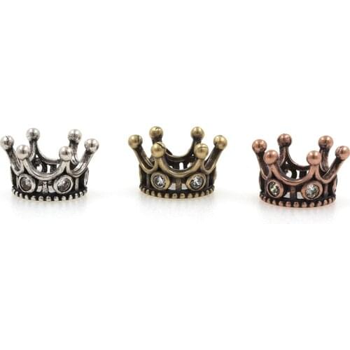 CZ Micropavé Crown Beads, Antique Bronze Hollow Crown, DIY Bracelet Necklace Jewelry Beaded Accessories 7.5x12.7x7.5mm