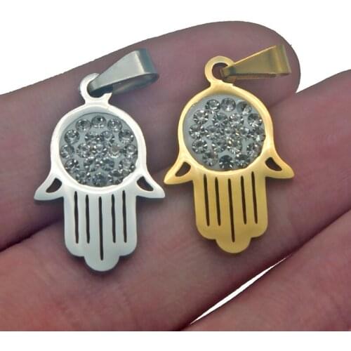 Stainless Steel Palm Protection Full Zircon Pendant Necklace Gold Steel Charm Chain Necklace Fashion Trendy Women Jewelry Making