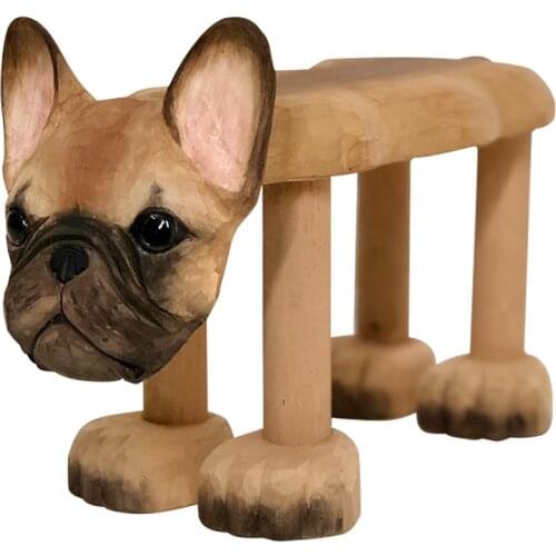 Hand-Carved Solid Wood Stool For Baby Ornaments Animal Dog Bulldog Shaped Wood Chair for Kids 1-3 Years