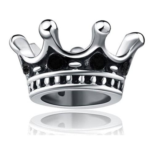 DIY Hot Sell Black Crystal Rhinestone Crown Big Hole Bead Fit European Bracelets & Bangles Exquisite Beads Charms Jewelry Making