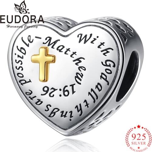 EUDORA 925 Sterling Silver Buddhist beads Charms Silver Original For Bracelet Silver 925 original For DIY Jewelry Making Z120