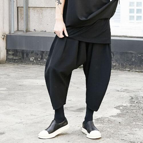 Homens japão kimono calças pretas masculino streetwear hip hop punk gótico harem calças de tamanho grande solto casual corredore