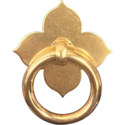 Chinese Ancient Antique 100% Brass Leaf Shape Handles Kitchen Cabinet Drawer Furniture With Screw Furniture Hardware C-0349