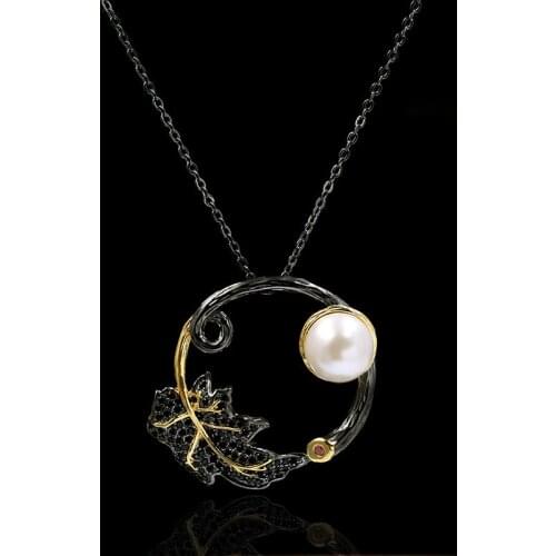 High quality Freshwater pearl pendant long drape black gold two-tone necklace female wild niche design item jewelry gift