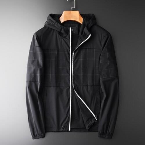 Hooded Men Plus Size 4XL Spring Autumn Plaid Splice Mens Jackets And Fashion Slim Fit Man Coats