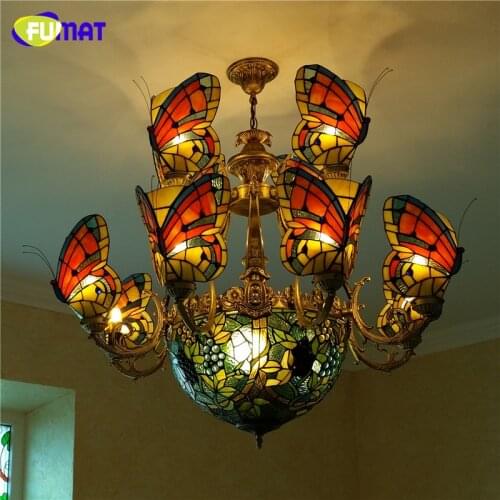 FUMAT Butterfly Chandelier With grape shade Lights Stained glass Tiffany lamp Custom-made Glass Artistic LED Chandelier For Home