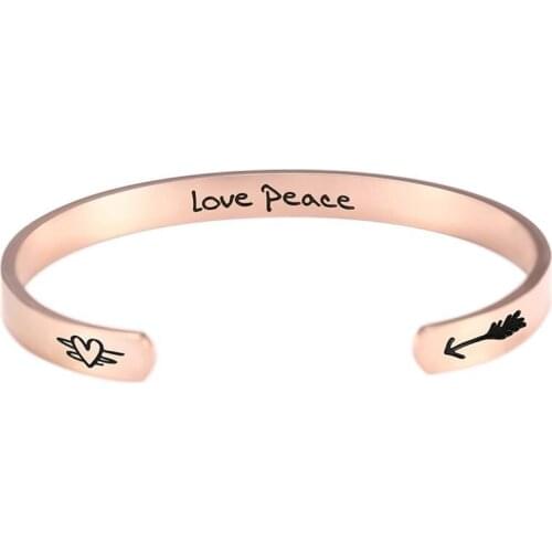 Fashion C Shape Engraved Letter Love Peace Opening Bracelet Stainless Steel Magnetic Word Bangle Jewelry