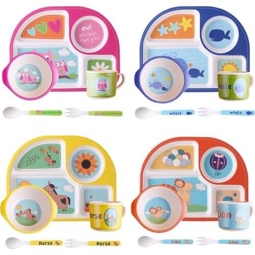 Cartoon Bamboo Fiber Tableware Creative Environmentally Cute Dinner Plate Spoon Home Kitchen Practical Children Dinnerware Sets