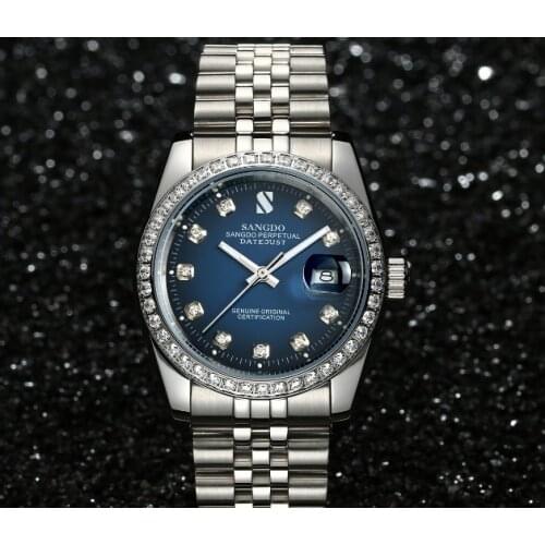 37mm Sangdo Blue dial Business watch Automatic Self-Wind movement High quality Mechanical watches Mens watch 019A