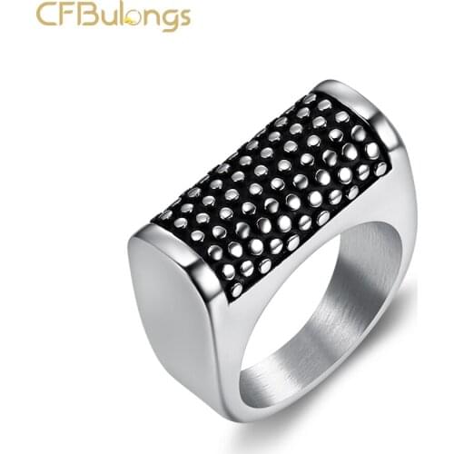 CFBulongs Punk Style Geometric Punctiform Titanium Steel Ring Stainless Steel Hip Hop Rock Biker Fashion Men Jewelry