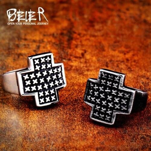 Beier 316L Stainless Steel men fashion Pentagram rretro and white colour ring cool Quality wholesale ring jewelry LR632