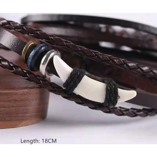 1pcs MenS Simplicity Punk Style Leather Woven Bracelet Dog Teeth Multilayer Wide Wrap Jewelry Bracelet Ethnic Tribal Wristbands