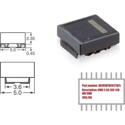 My Group Asia 700PCS DLW5BTM102TQ2L 2 Line Common Mode Choke Surface Mount 1kOhms 100MHz 2.5A 34Ohms SMD CMC Filters in Stock
