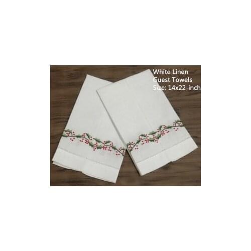 Set of 12 Handkerchiefs White Linen Hemstitched Tea Towel -14x22"Cloth Guest Hand Dish Kitchen Bathroom Towels embroidery Floral